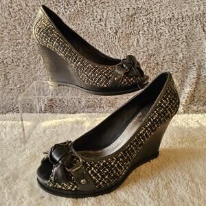 Sperry Top Sider Women's Tweed Peep Toe Slip On Wedge Heels Size 7.5M Multicolor